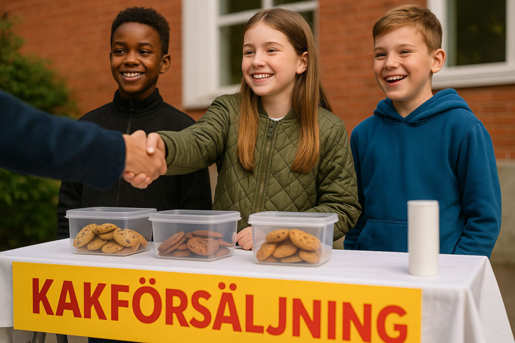 En klass säljer kakor som insamling.